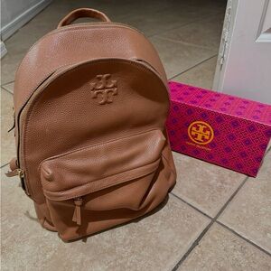 Tory Burch Tan Leather Backpack Minimalist Design